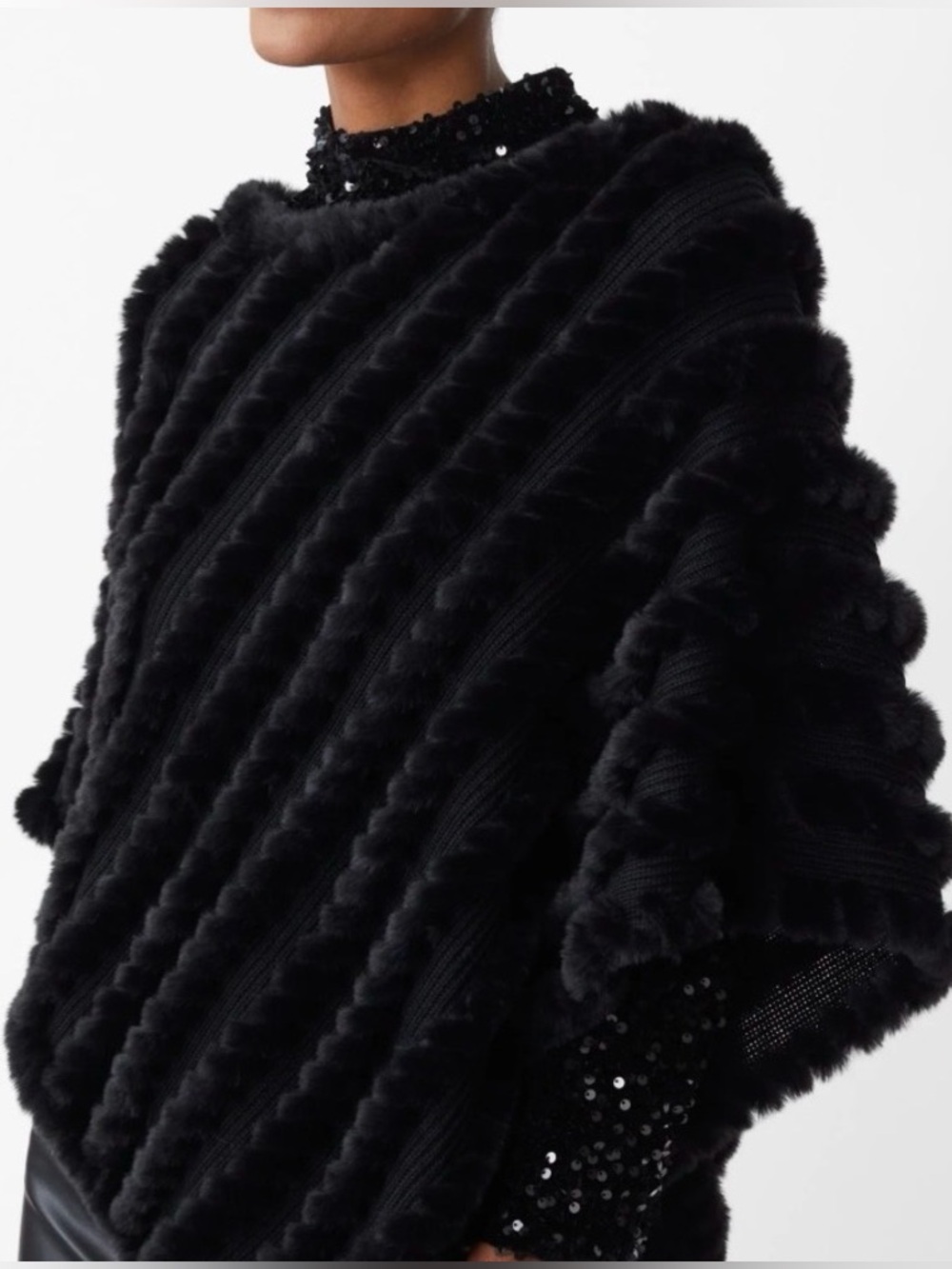 EUC! Black J.McLaughlin Faux Fur Knit Poncho